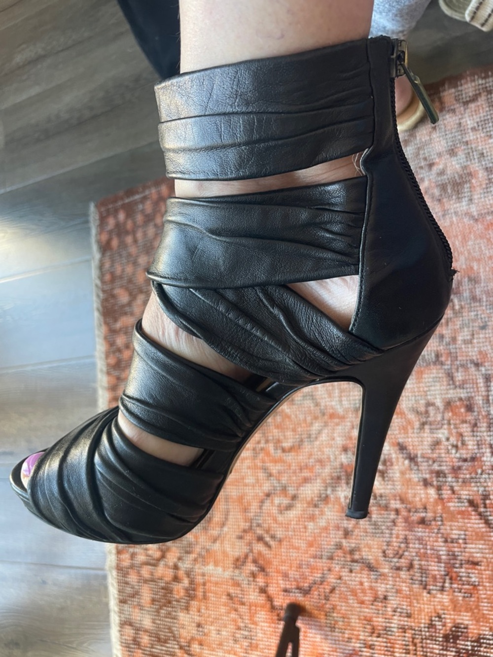 Boutique9 - Black Ruched Open-Toe High Heel Sandal size 7.5